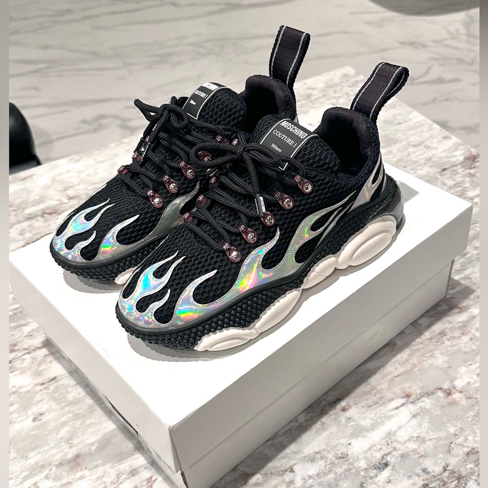 Moschino Black and Silver Flame Sneakers